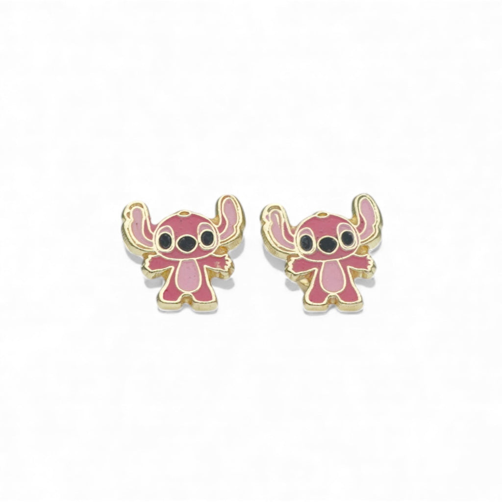14K Gold Cartoon Stud Earrings Featuring a Charming Pink Design