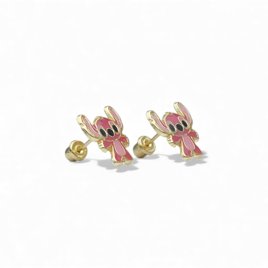 14K Gold Cartoon Stud Earrings Featuring a Charming Pink Design
