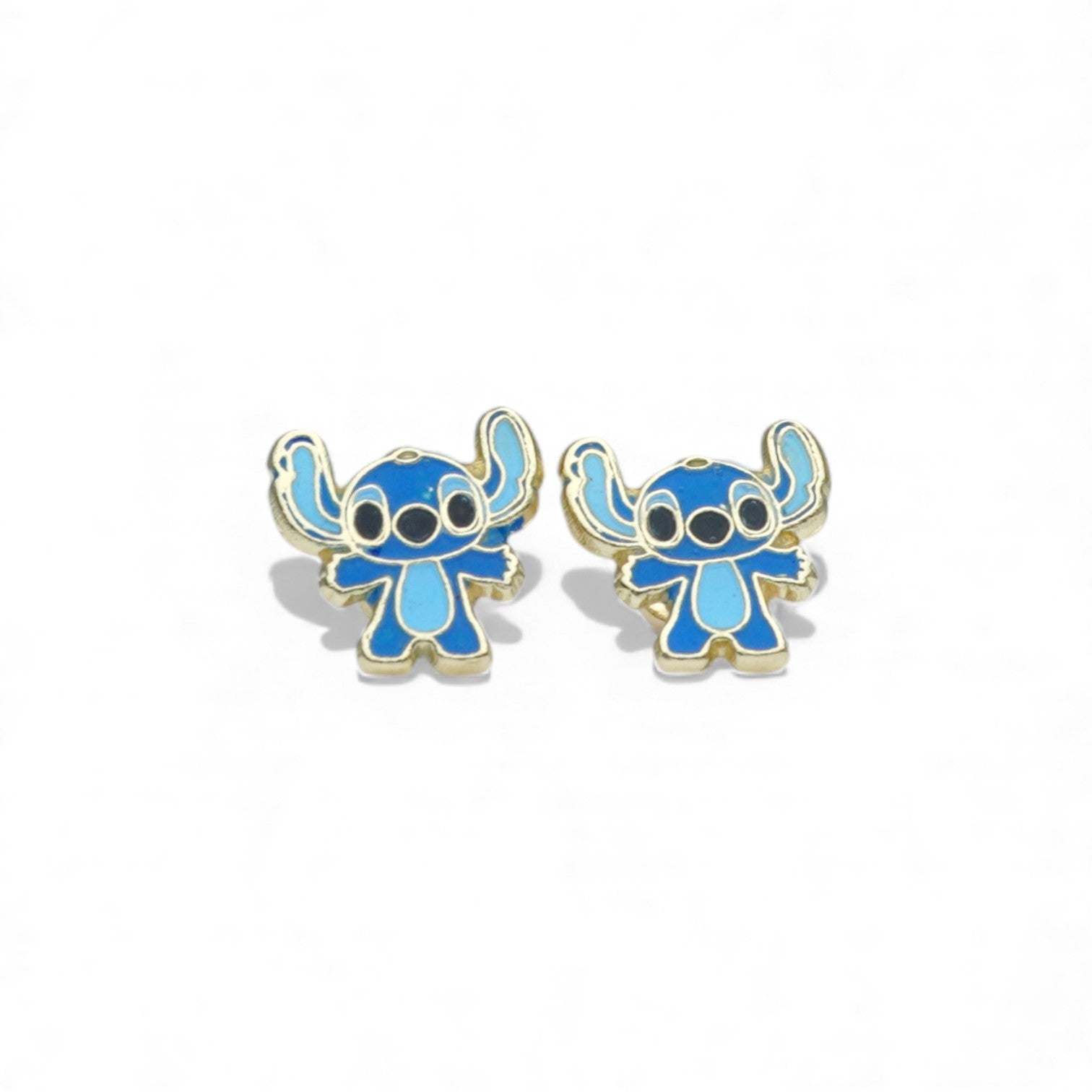 14K Gold Cartoon Stud Earrings Featuring a Charming Blue Design