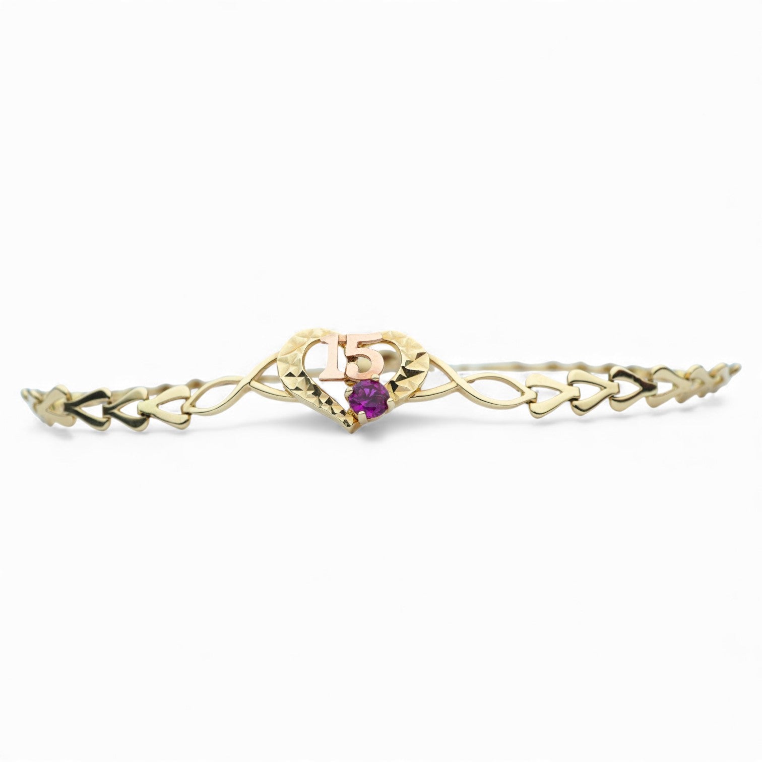 14K, 15 Años Heart Bracelet With CZ