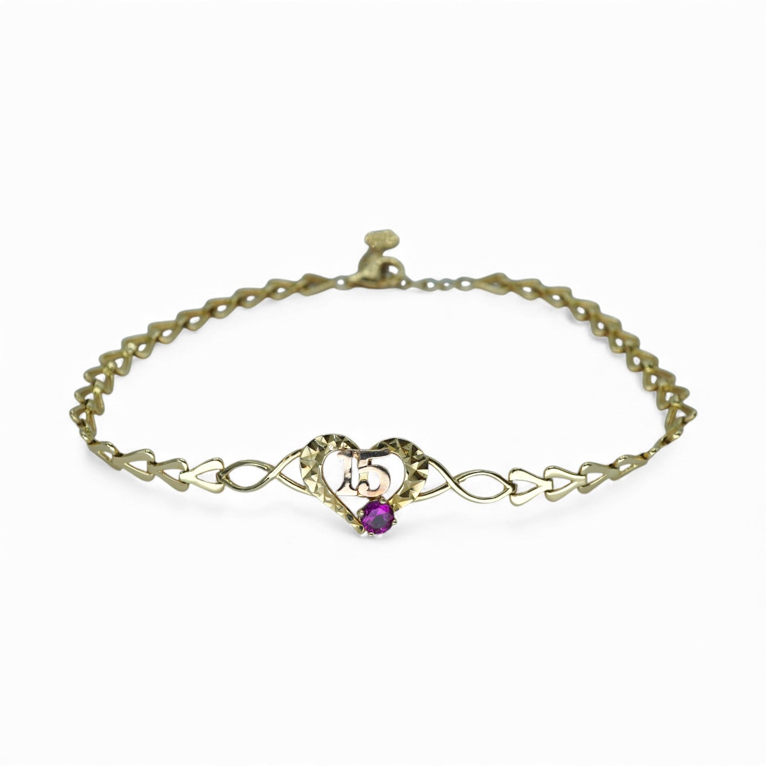 14K, 15 Años Heart Bracelet With CZ