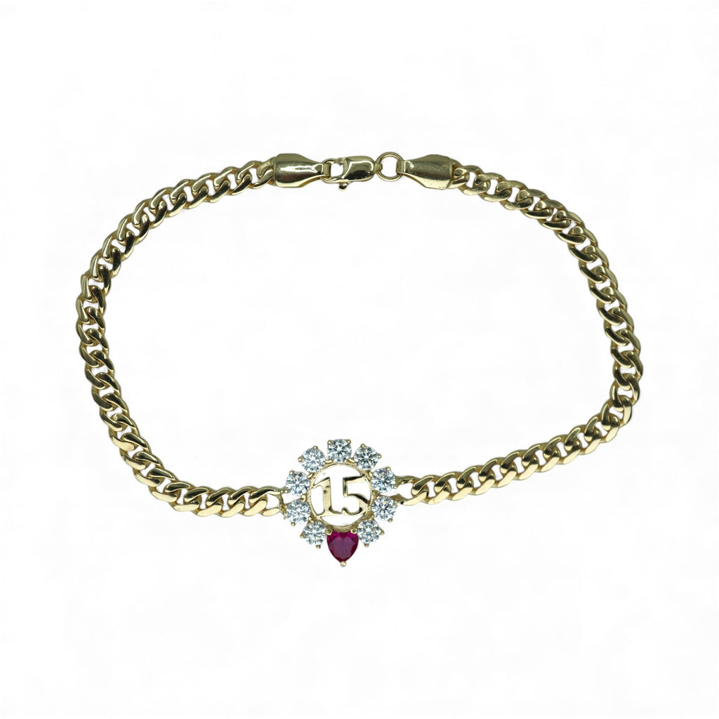 14k 15 Años Cuban Bracelet W/CZ