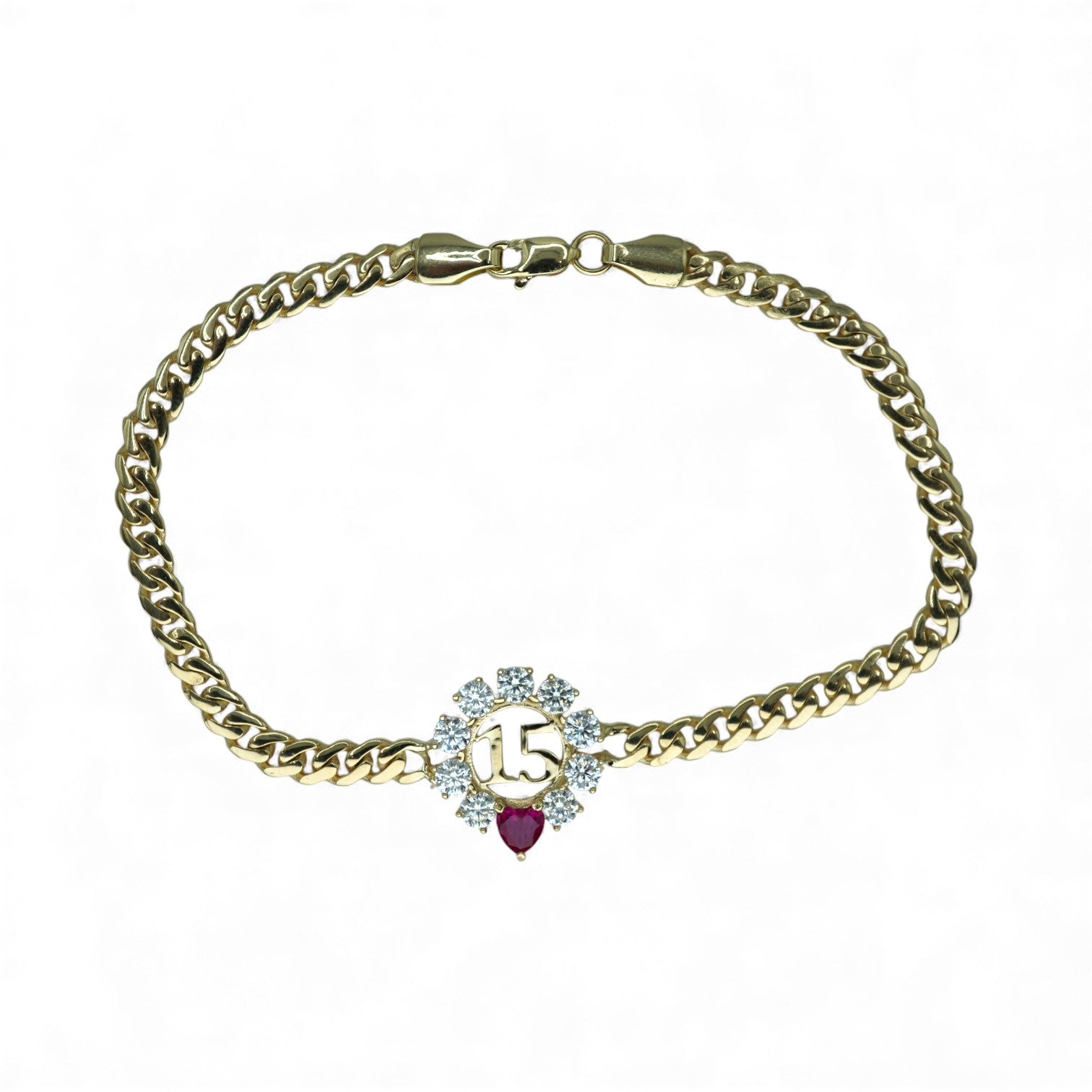 14k 15 Años Cuban Bracelet W/CZ