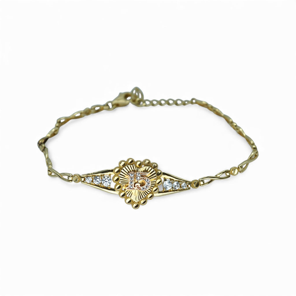 14k 15 Años Heart Rose Bracelet W/CZ