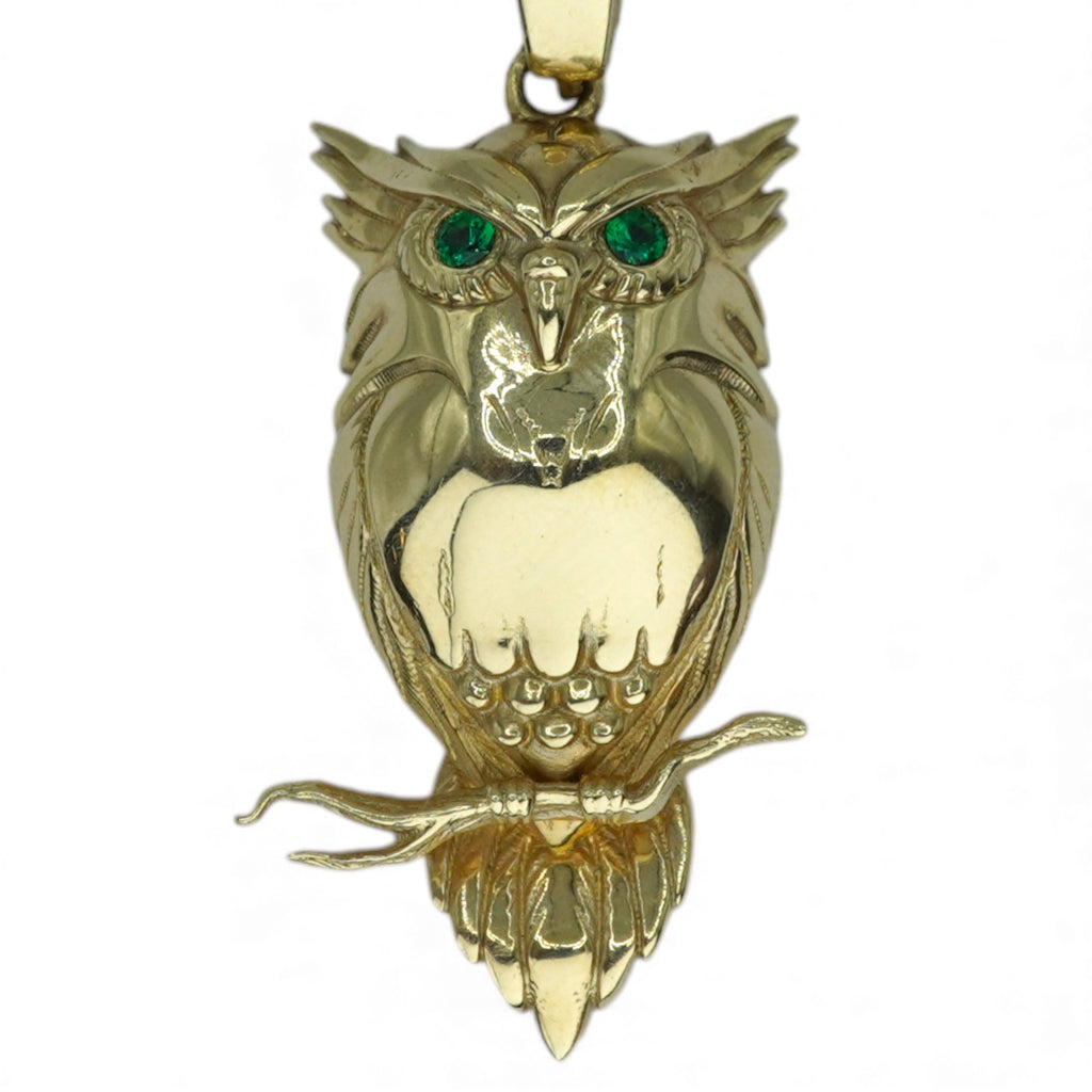 14k Yellow Gold Owl Pendant