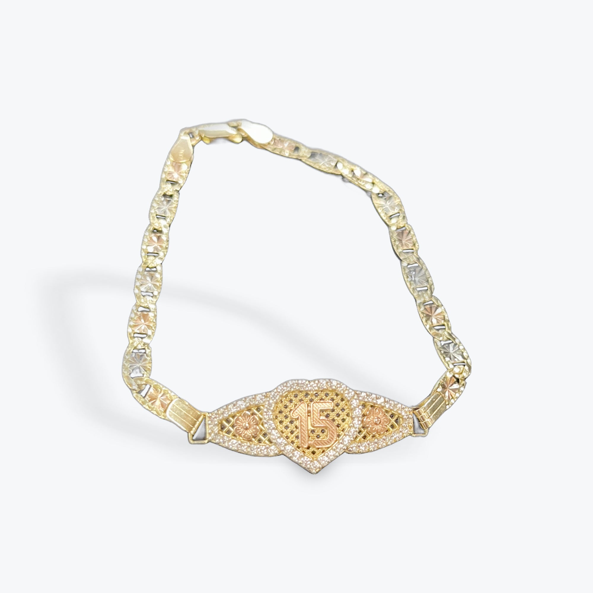 14k Tri-color 15años Bracelet 6.5"