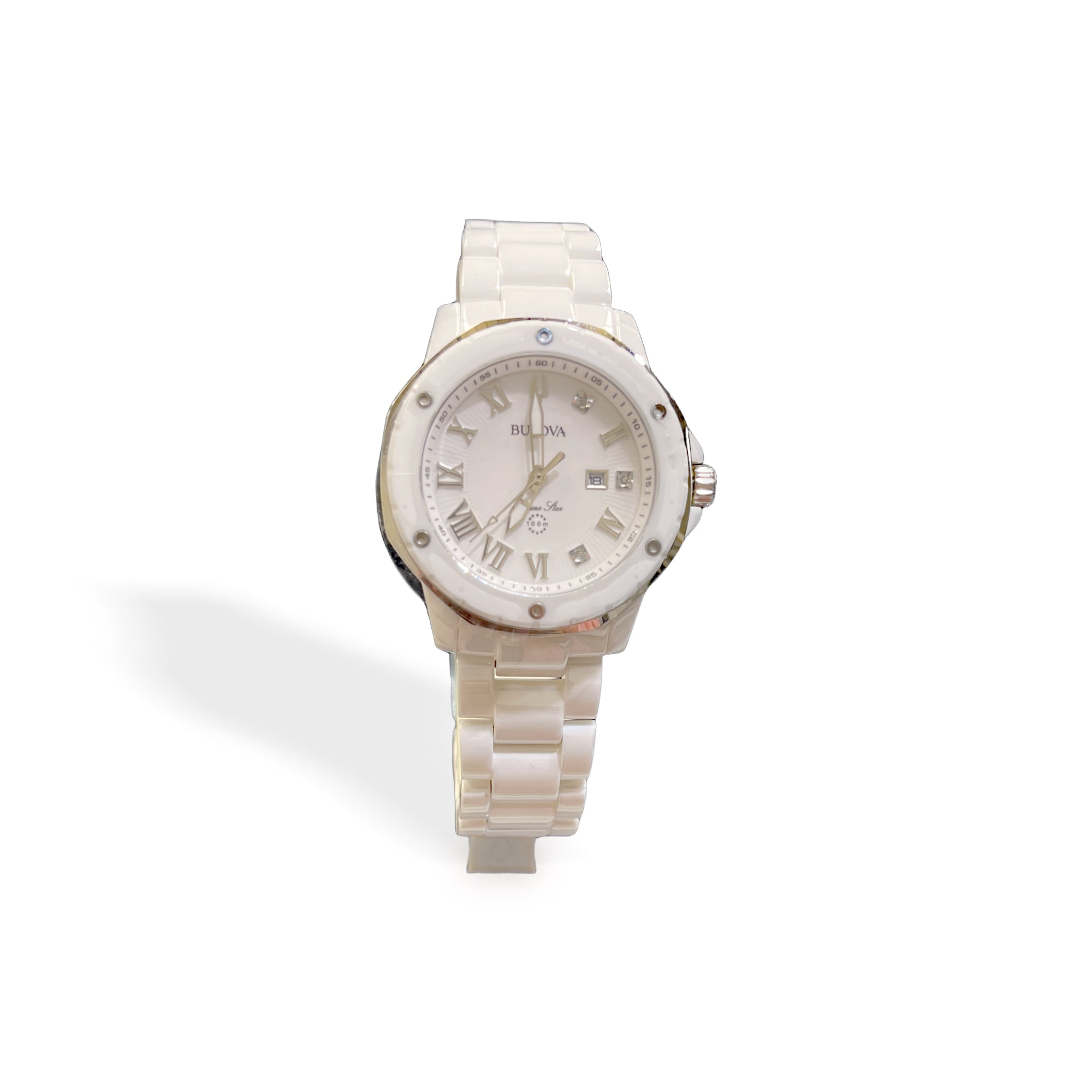 Bulova Women's Marine Star Marc Anthony Series A Diamond Accent White Ceramic Bracelet Watch 36mm