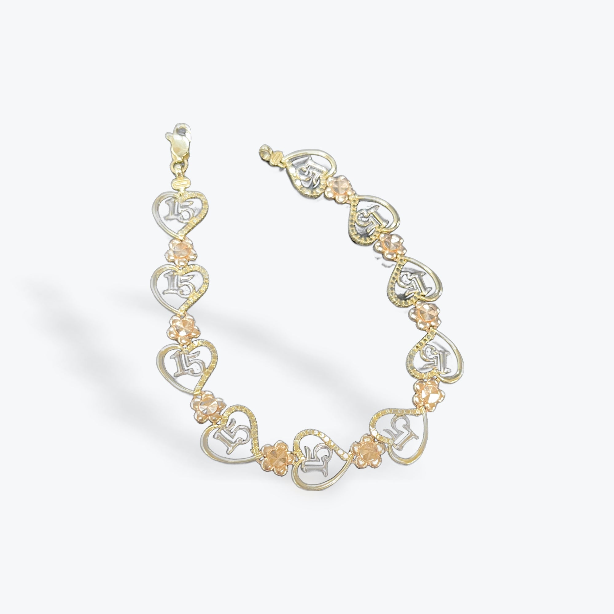 14k Heart 15años Bracelet 7"
