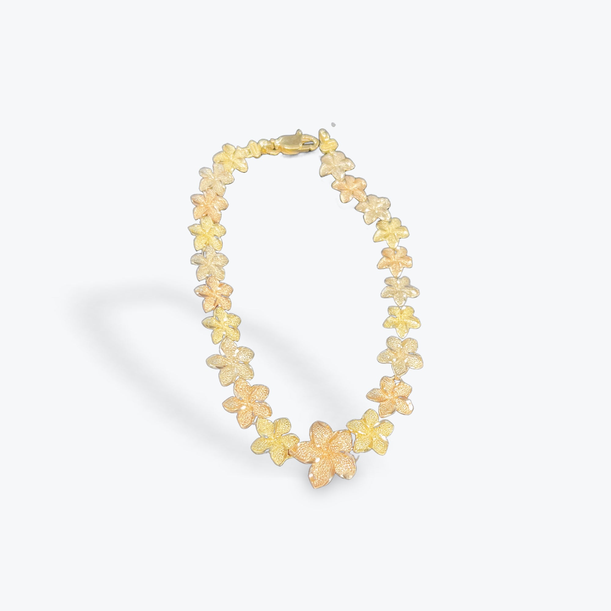 14k Tri-color Gold Flowers Bracelet 7.5"